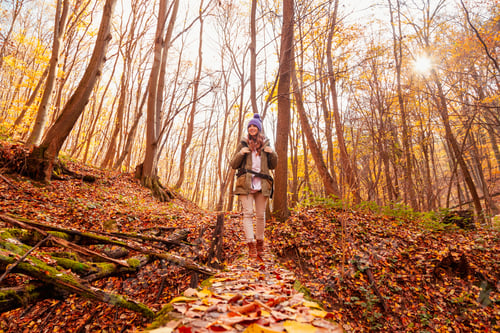 Preview: Woman taking a walk in the forest