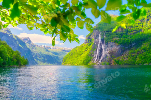 Preview: Seven Sisters Waterfall, Geiranger Fjord, Norway. Nature in fjords.