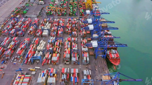 Preview: container cargo ship in the export and import business and logistics. Shipping to the harbor
