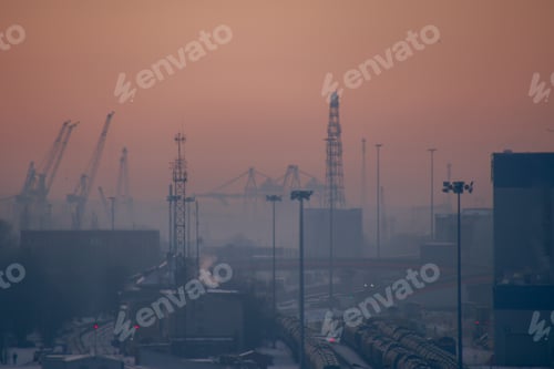 Preview: Beautiful winter views to the port and city of Klaipeda, Lithuania from the roof