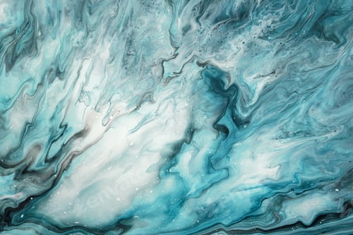 Preview: Fluid Art. Liquid transparent white and blue abstract paint drips and wave. Marble effect background