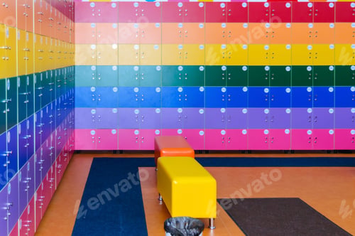 Preview: The wall is decorated with multi-colored storage chambers.