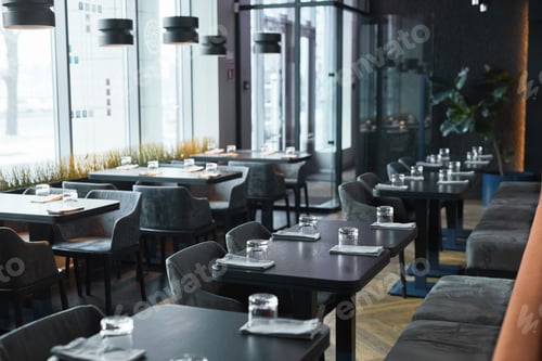 Preview: Modern interior of restaurant in gray color