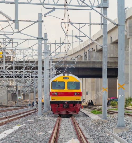 Preview: Train or tram on railway in urban city in public transportation. Vehicle