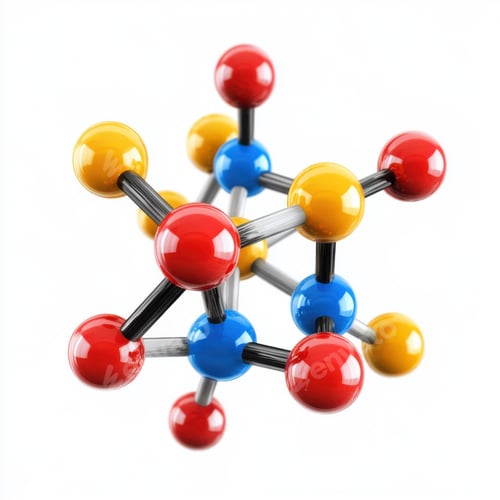 Preview: Bright molecular structure model with multicolored spheres.