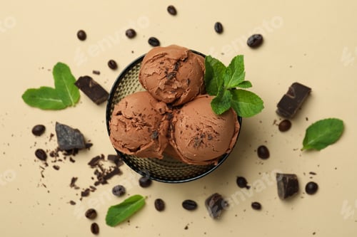 Preview: Delicious chocolate ice cream on beige background