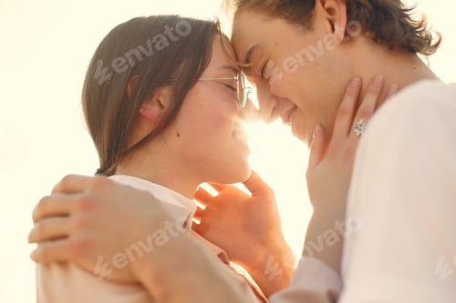 Preview: Beautiful couple spend time on a summer forest