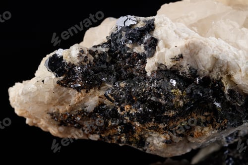 Preview: macro stone mineral Quartz on Galena on a black background
