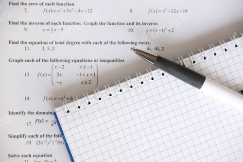 Preview: Handwriting of mathematics quadratic equation on examination, practice, quiz or test in maths class