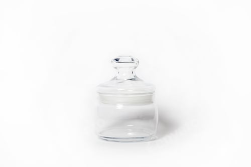 Preview: Kitchen round empty glass jar with lid, isolated on white background