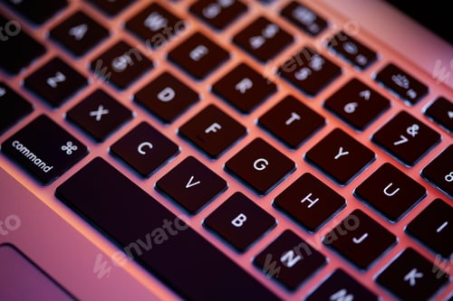 Preview: Keyboard Laptop. Backlit Computer Keyboard Closeup. Hi Tech Concept