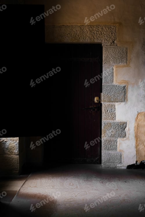 Preview: Dark door in the Medieval room interior
