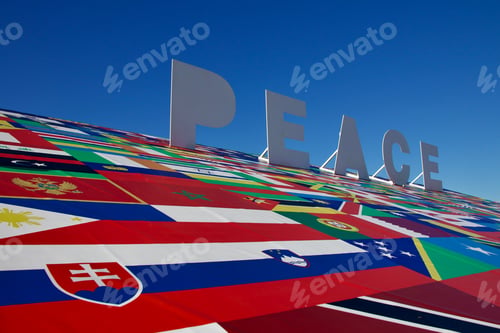 Preview: world peace art installation against blue sky
