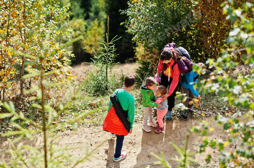 Preview: Mother with four kids in mountains