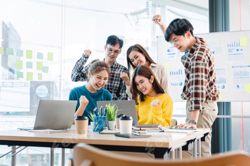 Preview: Excited entrepreneurs are successful and business people achieve goals.