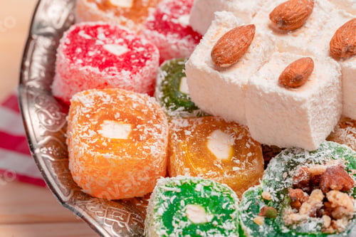 Preview: Turkish delight on a wooden table