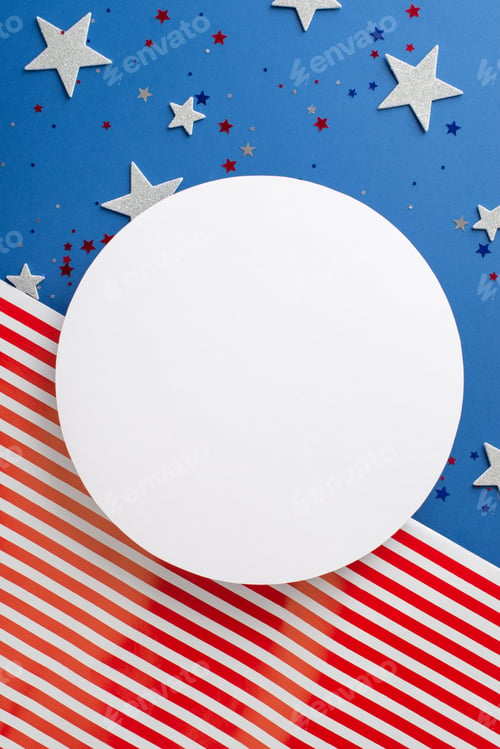 Preview: USA patriotism in focus. Vertical top view displays embellishments— delightful array of star symbols
