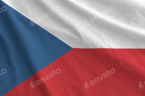 Preview: Czech flag depicted on folded wavy fabric of old cloth