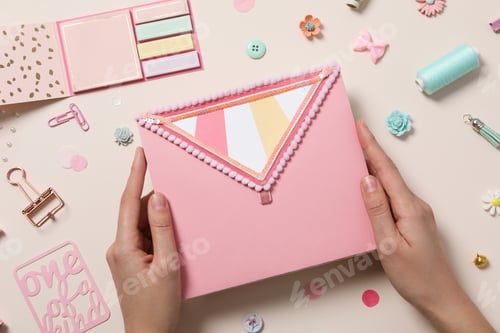 Preview: Concept of scrapbooking, scrapbooking for holiday, hobby concept, top view