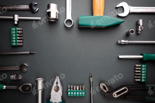 Preview: Set of tools over black