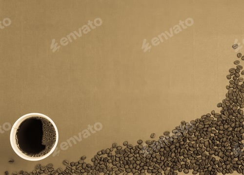 Preview: Coffee Beans And A Cup Of Coffe On Vintage Color Paper Background