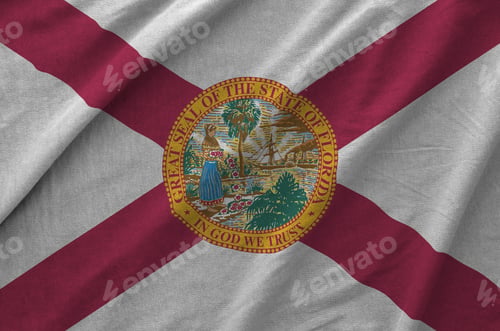Preview: Florida US state flag depicted on folded wavy fabric of old cloth