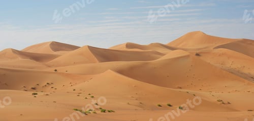 Preview: Desert Landscape Sandscape. Winter in the desert with thin clouds and blue sky background