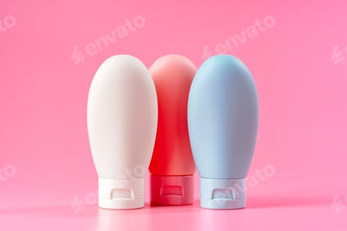 Preview: Three Plastic Squeeze Bottles on Pink Background