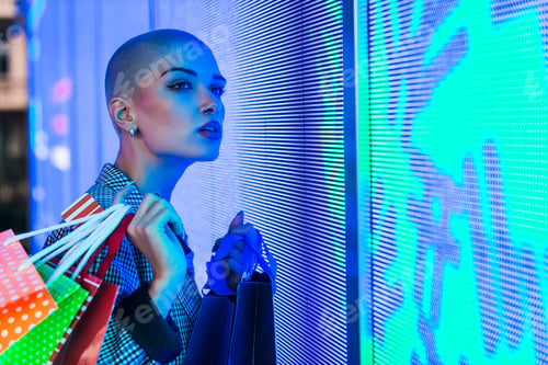Preview: Beautiful woman illuminated by led lights