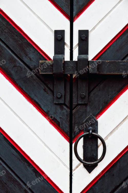 Preview: Old wooden gate in St. Petersburg, print in black and white