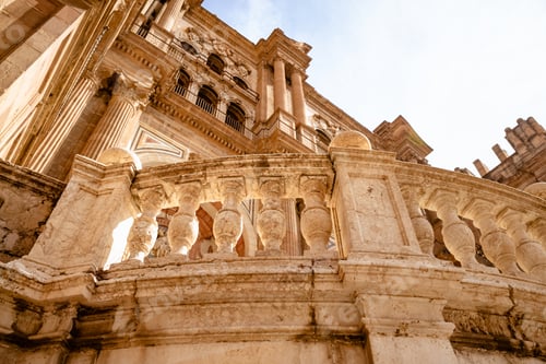 Preview: Close up view of architectural details on a famous medieval cathedral in the center Malaga city in S