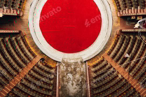 Preview: Top view of empty circus arena with seats and entrances