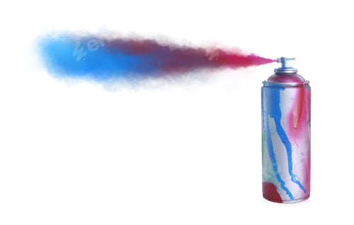 Preview: Aerosol can spraying colorful paint isolated on white