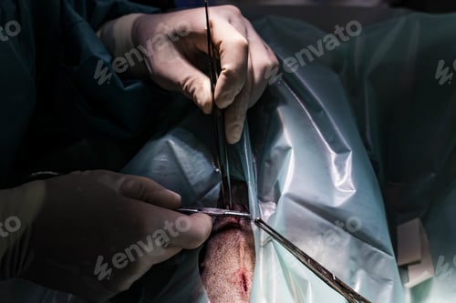 Preview: Veterinarian performs surgery on a dog with medical instruments in an operating room