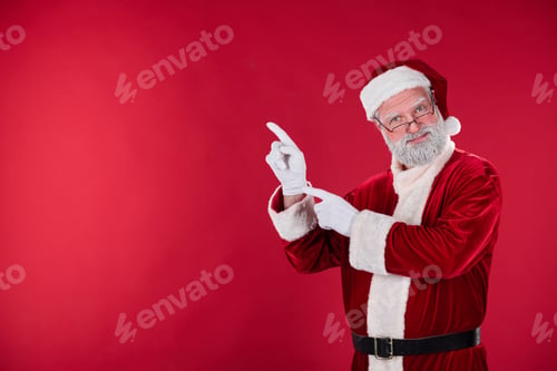 Preview: Smiling Santa Claus Raising Hands in Cheerful Pose