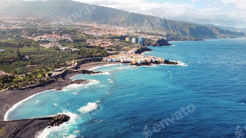 Preview: Aerial drone view of Puerto de la Cruz in Tenerife, Canary Islands