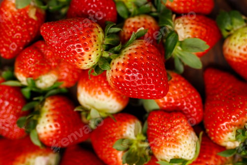 Preview: Fresh juicy strawberries with leaves. Strawberry.