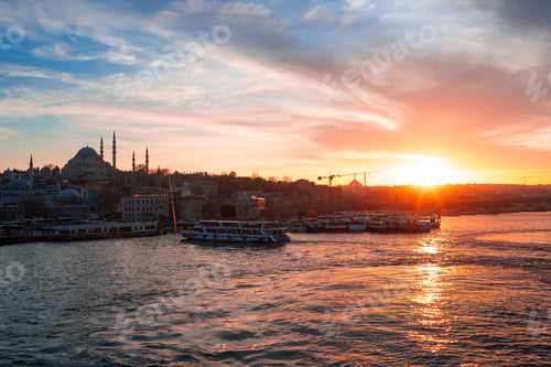 Preview: Boats in sea and scenic sunset in Istanbul