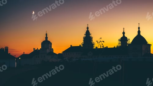 Preview: Shape of Beautiful Stone Monastery at Sunset.
