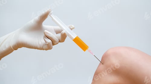 Preview: Doctor doing stem cell therapy on a knee with platelet-rich plasma injection