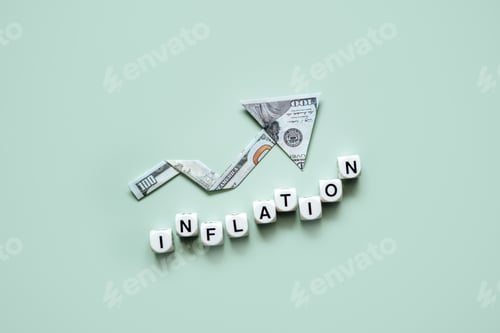 Preview: Inflation financial crisis concept. Growing up arrow from dollar banknote