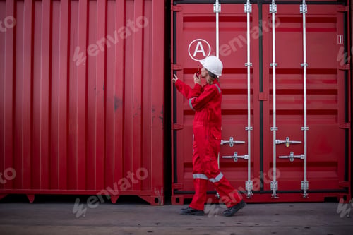 Preview: Engineer or dockworker working in the construction container dock yard checking and inspection conta