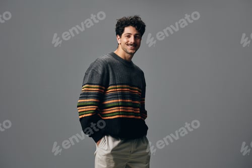 Preview: Face man copyspace handsome portrait guy mature young hipster trendy fashion smile sweater