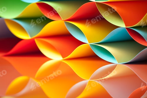 Preview: curved, colorful sheets paper with mirror reflexions