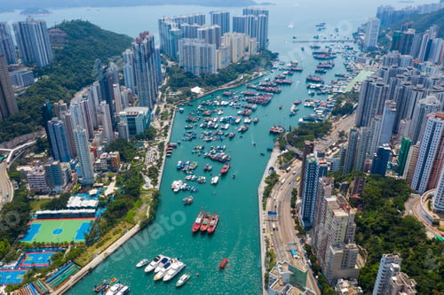 Preview: Aberdeen, Hong Kong 12 May 2019: Top down view of Hong Kong fishing harbor port