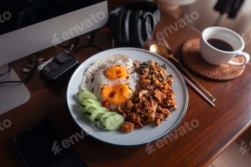 Preview: Fried eggs and stir-fried chicken with basil