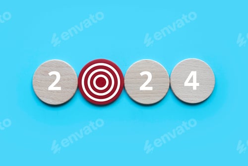 Preview: New year concept. Target symbol with wooden circle written with number.