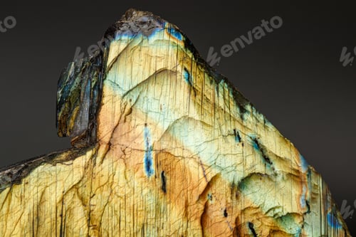 Preview: macro mineral stone labradorite on a black background