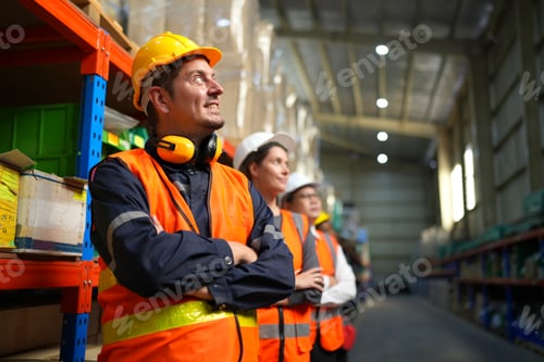 Preview: Warehouse workers portrait in work overalls