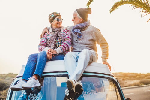 Preview: Couple of old senior traveler sit down together